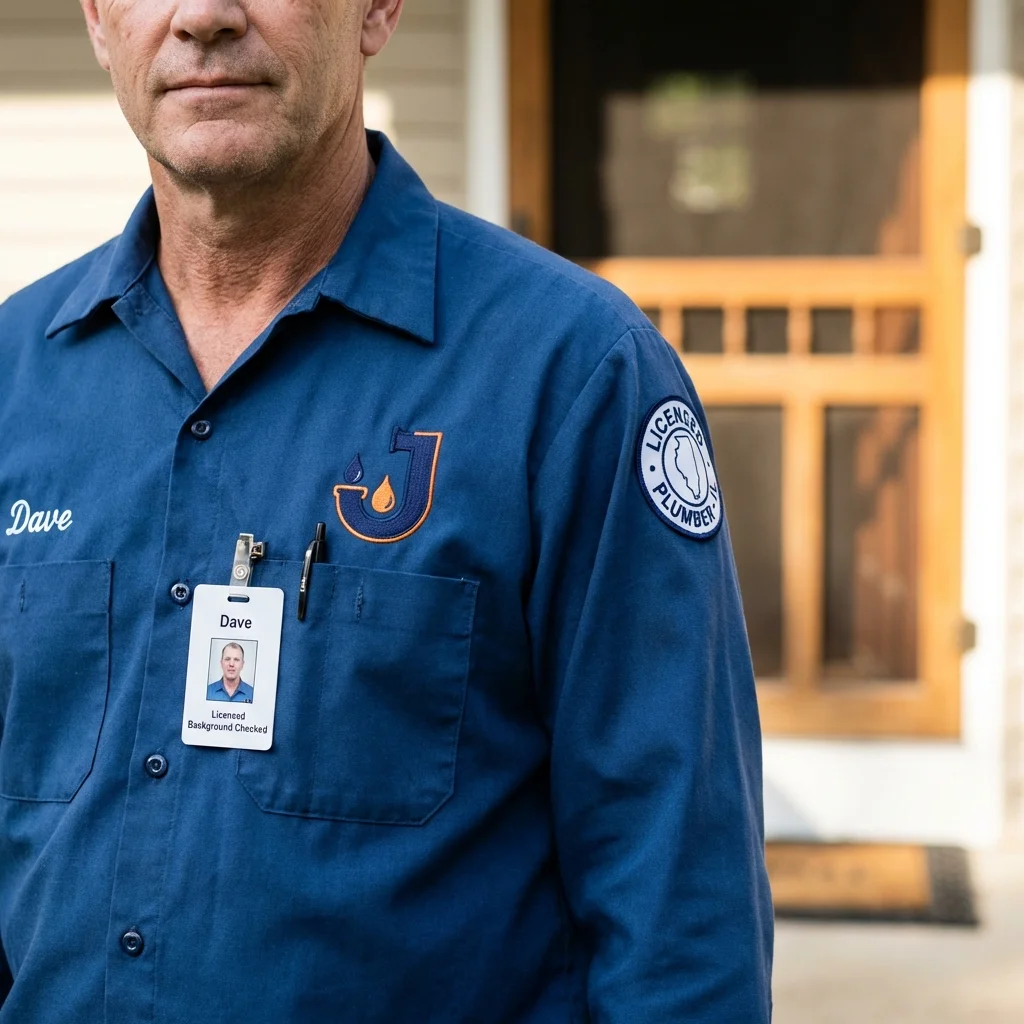 Licensed plumber showing ID badge in Columbiana, AL