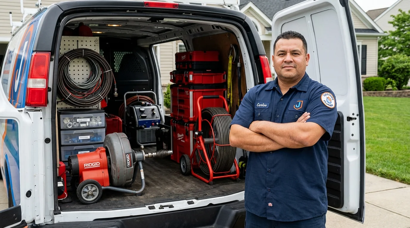 Professional drain cleaning equipment and Johns Plumbing LLC plumber in Columbiana