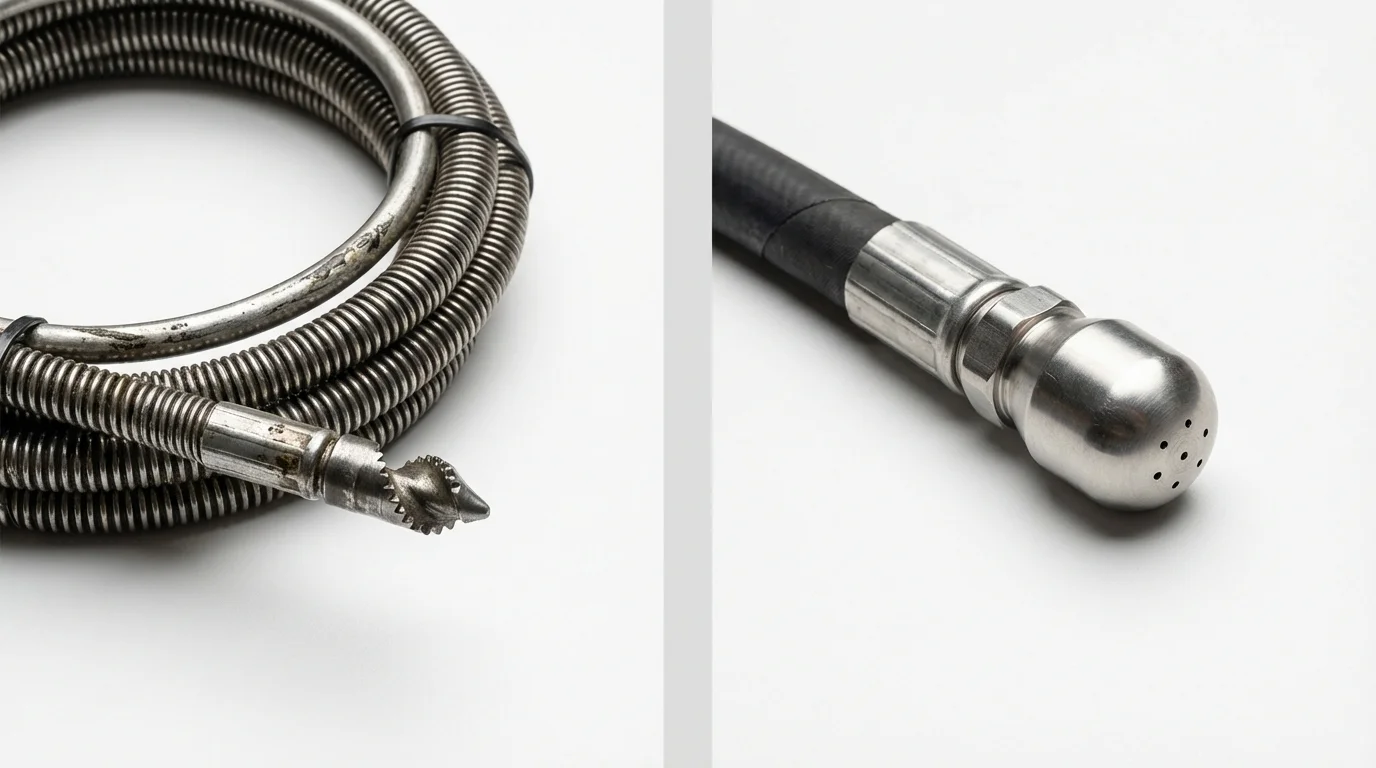 Drain snake cable and hydro jetting nozzle used for drain cleaning in Columbiana, AL