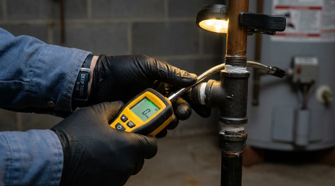 Gas leak detection with electronic sniffer by Johns Plumbing LLC in Columbiana