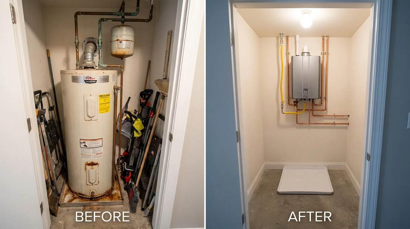 Tank water heater versus wall-mounted tankless unit comparison for Columbiana, AL homeowners