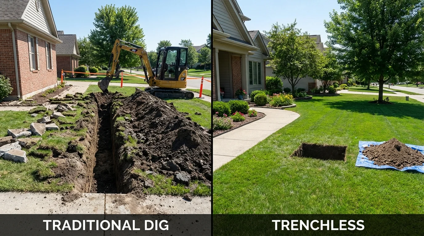 Trenchless sewer repair with minimal yard damage versus traditional excavation in Columbiana, AL